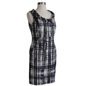 Ann Taylor Womens Cowl Neck Sheath‎ Dress Size 8 Black White Abstract Print Work